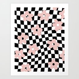 Retro Pink And Wavy Check Art Print