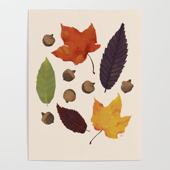Autumn Treasure Hunting - Fall Leaves and Acorns Poster