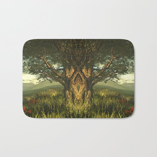 Summer tree in a poppy field Bath Mat