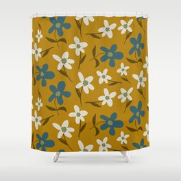 Abstract Hand Drawing Geometric Daisy Flowers and Leaves Repeating vintage Pattern Isolated Background  Shower Curtain