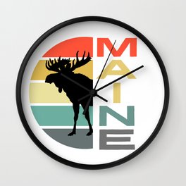Maine Moose Retro Vintage Acadia Nature Wall Clock
