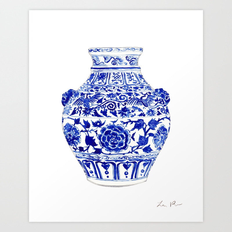 Blue And White China Ginger Jar 4 Art Print By Laurarowstudio Society6