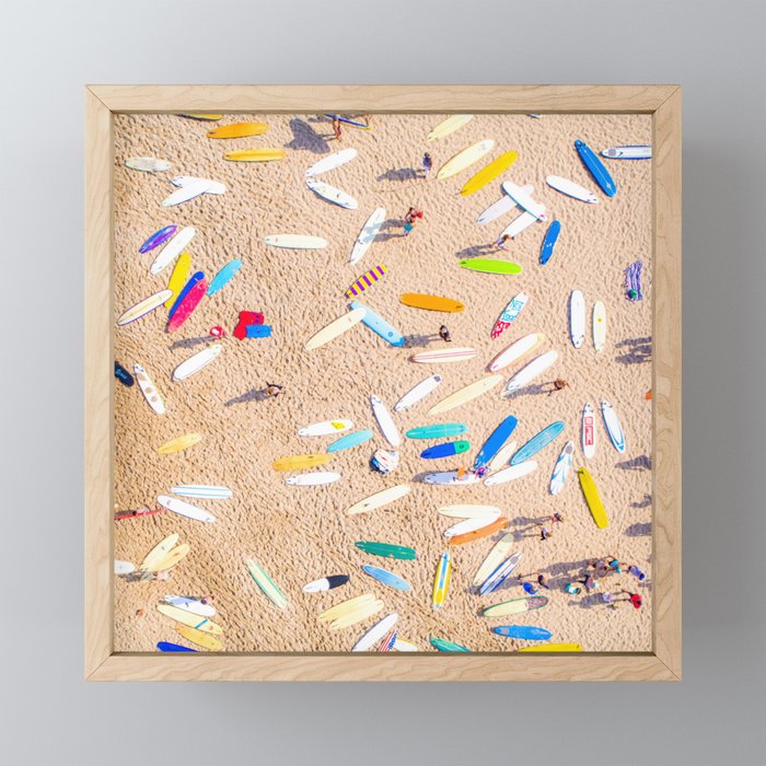 Surfboards Laying on the Beach Framed Mini Art Print