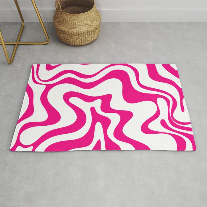 Retro Liquid Swirl Abstract Pattern in Y2K Hot Pink and White Rug