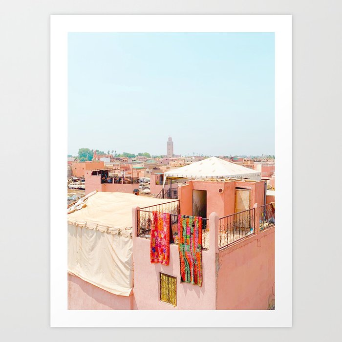 Marrakesh, Morocco’s Pink Medina Buildings from Above Art Print