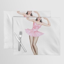 Sexy Brunette Dancer Pin Up With Pink Dress Placemat