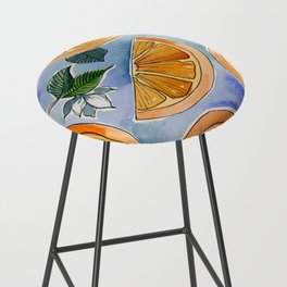 Oranges - Blue Background - Pen and Ink - Watercolor - Orange Blossoms Bar Stool