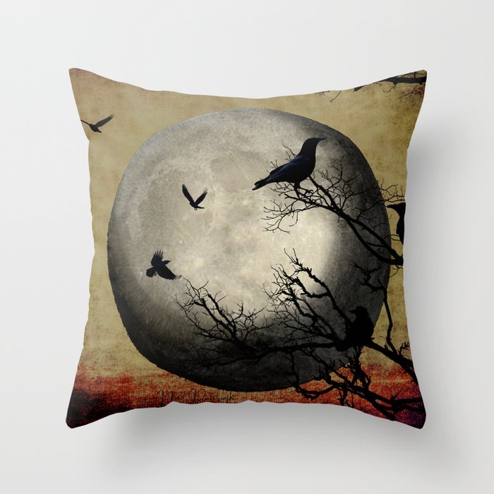 Gothic Raven Crow Painting Throw Pillow