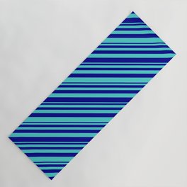 [ Thumbnail: Dark Blue & Turquoise Colored Striped/Lined Pattern Yoga Mat ]