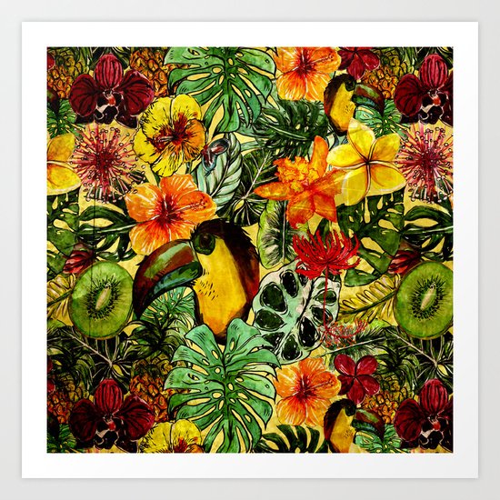 Tropical Vintage Exotic Jungle Flower Flowers - Floral watercolor pattern on #Society6 Art Print
