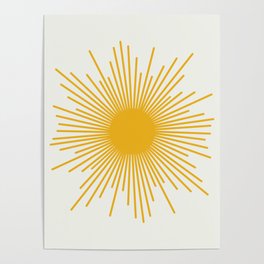 Mustard Yellow Retro Sun on Off White Poster