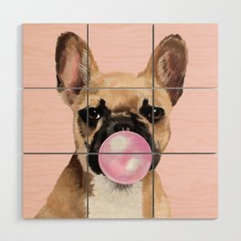 French Bull Dog with Bubblegum in Pink Wood Wall Art