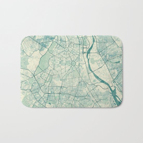 Delhi Map Blue Vintage Bath Mat