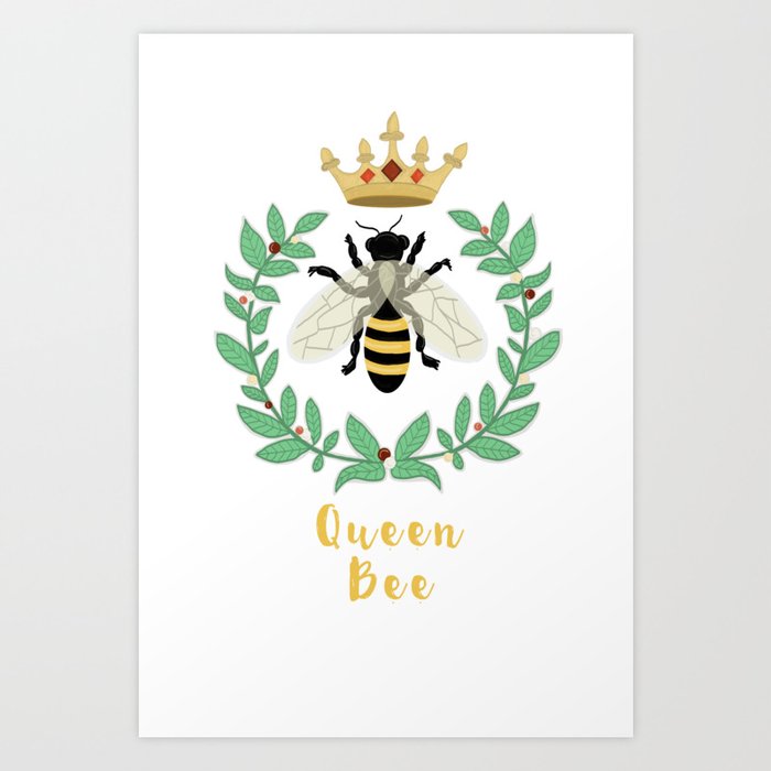 Queen Bee Art Print | Graphic-design, Digital, Typography, Pop-art, Bee, Bumble-bee, Crown, Queen-bee, Mixed-media