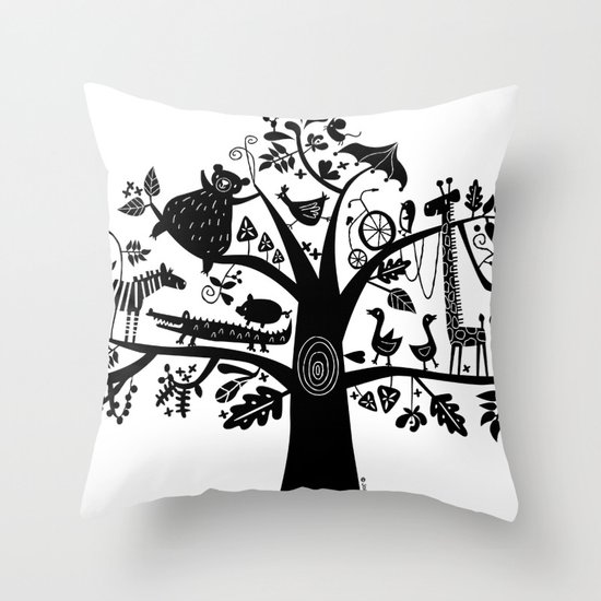 :) animals on tree Throw Pillow