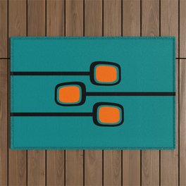 Mid Century Modern Retro Branches Minimalist Print on Vintage Teal with Pops of Orange Outdoor Rug