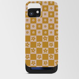 Abstract Floral Checker Pattern 18 in Retro Gold Pink iPhone Card Case