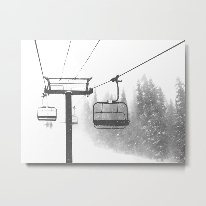 Chairlift Abyss // Black and White Chair Lift Ride to the Top Colorado Mountain Artwork Metal Print