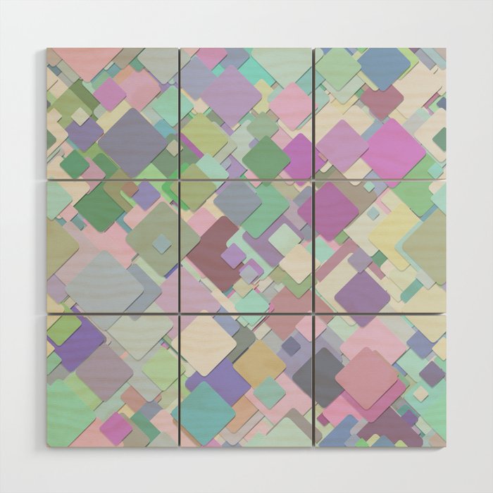 Multicolored Pastel Squares Wood Wall Art