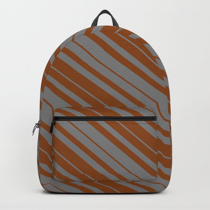 Grey & Brown Colored Lined Pattern Backpack