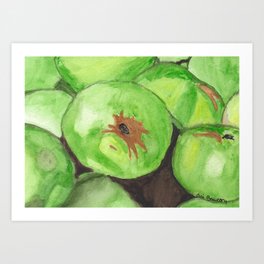 Green Delight Watercolor Painting of a Pile of Green Apples Art Print