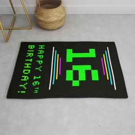 [ Thumbnail: 16th Birthday - Nerdy Geeky Pixelated 8-Bit Computing Graphics Inspired Look Rug ]