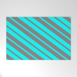 [ Thumbnail: Cyan & Gray Colored Lines/Stripes Pattern Welcome Mat ]