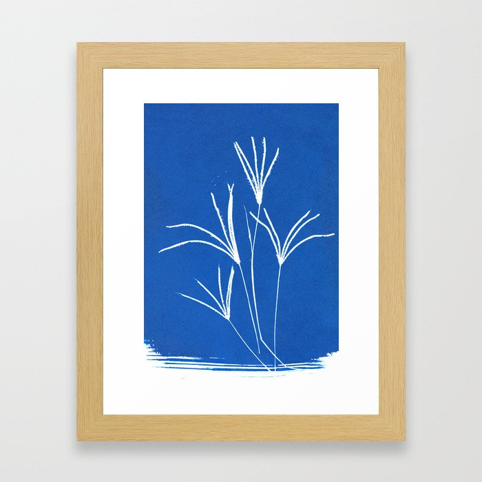 Cyanotype wildflower floral print Framed Art Print
