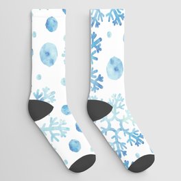 Christmas Pattern Watercolor Blue Snowflake Bauble Socks