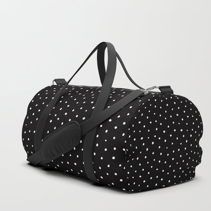 Minimal- Small white polka dots on black - Mix & Match with Simplicty of life Duffle Bag