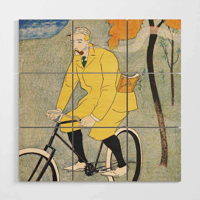 Man Riding Bicycle Wood Wall Art
