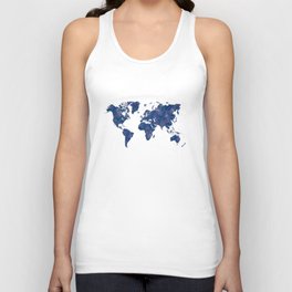 world map in watercolor-blue color Unisex Tank Top