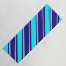 [ Thumbnail: Aqua & Indigo Colored Lined/Striped Pattern Yoga Mat ]