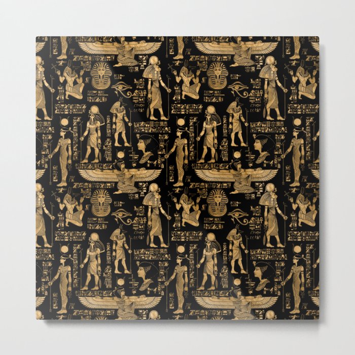 Egyptian hieroglyphs and Gods gold and black Metal Print