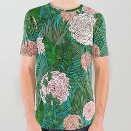 Camellia Blooms in a Lush Desert Garden  All Over Graphic Tee