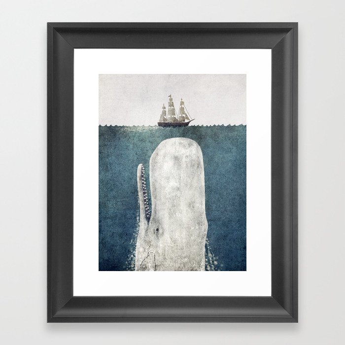 The White Whale Gerahmter Kunstdruck | Gemälde, Animals, Illustration, Vintage, Whale, Nautical, Spermwhale, Mobydick, Ship, Tallship
