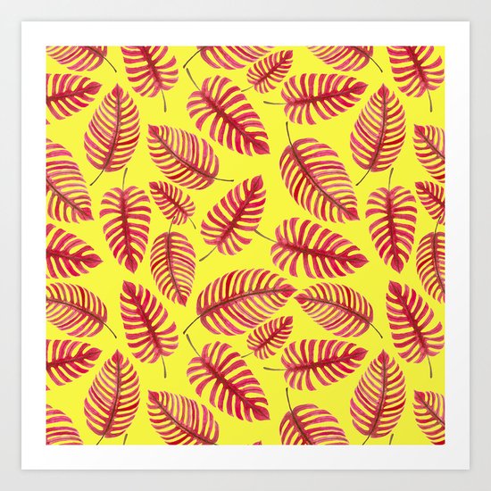 Monstera leaves, tropical watercolor pattern Art Print