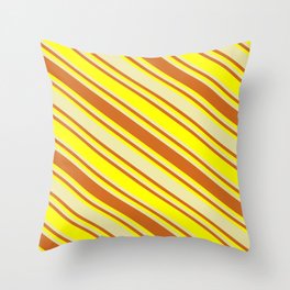 [ Thumbnail: Pale Goldenrod, Chocolate, and Yellow Colored Lined/Striped Pattern Throw Pillow ]