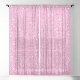 Pink And White Hand Drawn Boho Pattern Sheer Curtain