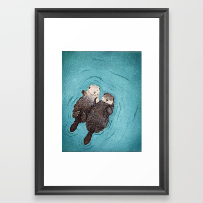 Otterly Romantic - Otters Holding Hands Framed Art Print