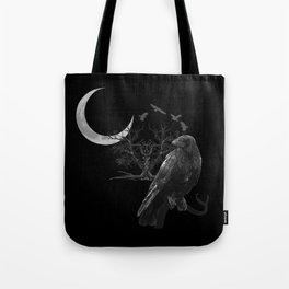 Raven with crescent moon, collage Gothic Tote Bag
