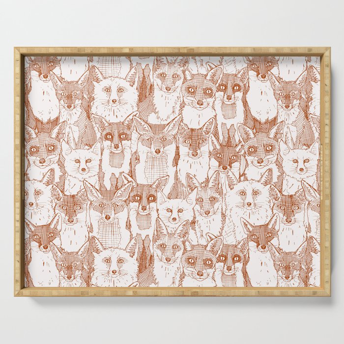 just foxes rust soft white Serving Tray