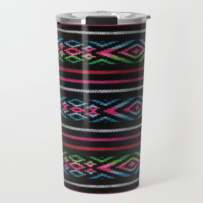 Cambaya mexican authentic fabric tablecloth colorful aztec black print Travel Mug