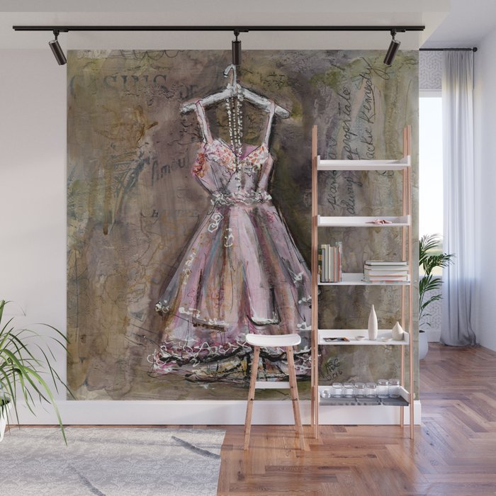 Vintage Pink Dress with Pearls Mixed Media Wall Mural