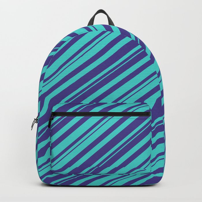 Dark Slate Blue and Turquoise Colored Striped/Lined Pattern Backpack