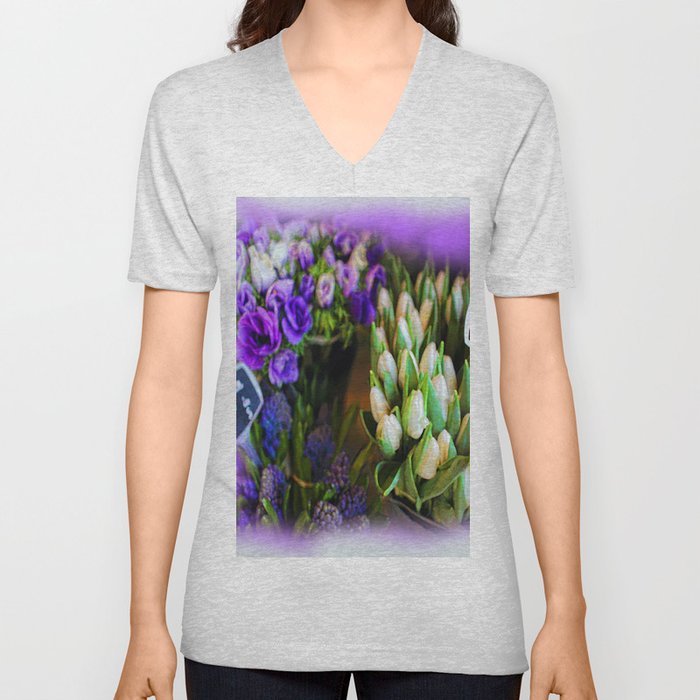 Tulip Flower Market Paris  V Neck T Shirt