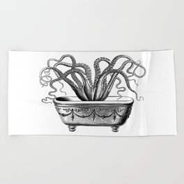 Tentacles in the Tub | Octopus in Bath | Vintage Octopus | Black and White | Beach Towel