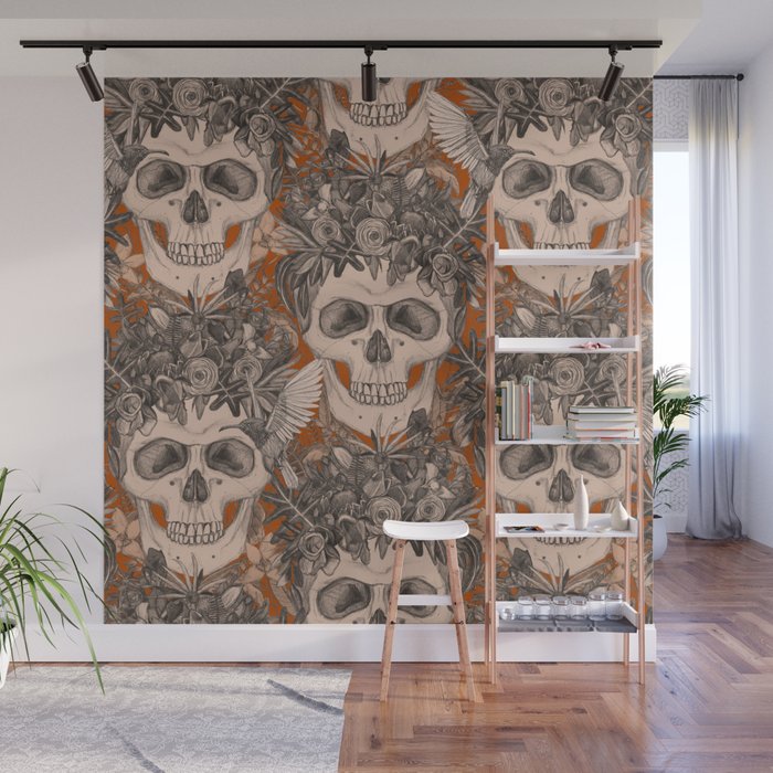 skull damask rust Wall Mural