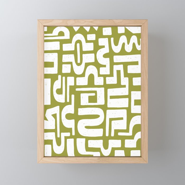Abstract Hand Drawn Pattern in Retro Lime Green Framed Mini Art Print