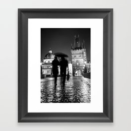 Walking in the rain Framed Art Print | People, Vintage, Photo, Black and White 
